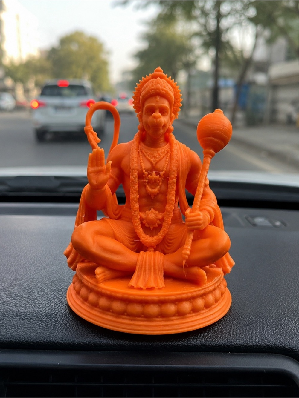 Orange Hanuman Statue Car Idol - Vibrant Orange Resin Figurine